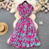 French sweet and gentle style V-neck floral chiffon dress, women's summer waist cinching temperament, slimming vacation style fairy dress