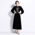 Real shooting of autumn and winter new velvet heavy embroidery temperament long style big swing dress in stock