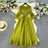 European court style dress for women with a design sense, tassel V-neck slim fit long three bedroom pleated flared sleeve dress for women