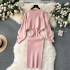 Sweater Women's Winter Fashion Set Light Luxury Hot Diamond Bubble Sleeve Hoodie Versatile Vest Dress Knitted Two Piece Set