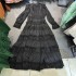 Australian fashionable, luxurious, elegant V-neck lace pleated waist slimming long skirt temperament dress D1 # 6601