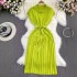 2023 Summer French Retro Style Polo Collar Loose Waist Strap A-line Knitted Dress Casual Long Dress