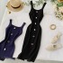 Knitted dress 2020 new summer style square neck slim fit and slimming button up sleeveless vest with slit bottom skirt