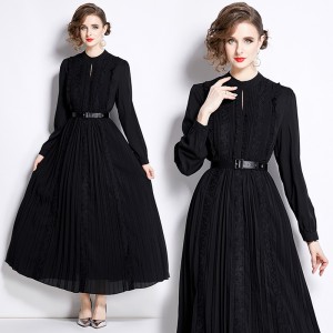 Real shot spot 2024 early spring temperament lady solid color positioning lace long skirt big swing skirt