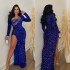 C6725 Cross border AliExpress Amazon European and American Fashion Women's Solid Color Sparkle Sexy Split Long Dress