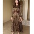 European and American Amazon women's clothing 2024 autumn high-end elegant style loose leopard print dress slit long skirt