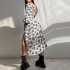 2024 Autumn Independent Station New European and American Women's Cross border Elegance Printed Lantern Sleeve Split Dress for Women