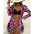 2023 European and American new three piece swimsuit multi-color printed cover up, sun protection suit triangle gathering foreign trade swimsuit for women