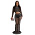 C6318 Cross border AliExpress Amazon Europe and America Fashion Women's Wear Solid Color Mesh Hot Diamond Long Sleeve Long Skirt Two Piece Set