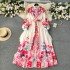 Palace retro French elegant dress, women's spring and autumn new style, high-end feeling, stand collar lantern long sleeved waist cinched printed skirt