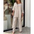 Spot European and American plus size women's clothing 2023 new fashion cotton and linen loose irregular long sleeved top two-piece set