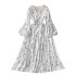 2023 Spring New Small Fresh Sweet V-neck Slimming Chiffon Dress Women's French Printed Fairy Long Dress