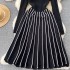 Retro socialite style striped knitted dress for women in autumn and winter, with a semi high neck design and a grand display of super fairy temperament, long skirt