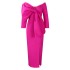 D450 Independent Station Deep V Bow High Waist Bag Hip Party Long Dress Large Women's Dress Foreign Trade Dress