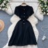 French retro lapel short sleeved dress, women's petite fragrance style, waist cinching and slimming temperament, single breasted age reducing sweater dress