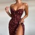 2024 Autumn INS European and American Amazon New Women's Sexy and Fashionable Printed Lace Opening Strap Dress