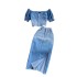 Xia Jian color changing high waisted A-line mid length denim skirt with side slit, women's two-piece set, square neck short top