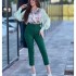 European and American foreign trade women's clothing 2024 autumn and winter new fashion silk lantern sleeves long sleeved shirt high waist hip revealing cropped pants