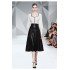 Real time shooting of socialite knitted sweater+high waist slimming leather skirt two-piece set