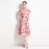 Real time shooting of autumn clothing new women's clothing with lapel and waist cinching for slimming, fashionable printed dress