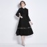 Real time shooting of new French retro court style waist cinching and slimming long sleeved dress with large swing