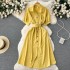 Retro Kikyo Dress, Women's Summer New Style, French Luxury, niche, waist cinched, lapel, single breasted shirt, long skirt