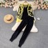 Fashion casual suit letter printed loose knit jacket vest for women, slim fit small leg pants three piece set