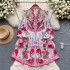 Fancy Flower Series Holiday Skirt Temperament Buckle Slimming Niche Printed Dress French Bubble Sleeve Dress for Women