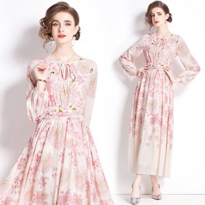 Real time spot European station new imperial style socialite slimming off, big swing long skirt, stunning printed dress