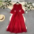 European court style dress for women with a design sense, tassel V-neck slim fit long three bedroom pleated flared sleeve dress for women