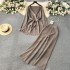 Autumn and Winter Lazy Style Loose Knitted Set Women's Medium to Long Waist Sweater Coat Wide Leg Pants Fashionable Two Piece Set