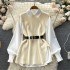 Light luxury socialite set women's loose long sleeved white shirt top+split knit vest vest vest two-piece set 0.4kg