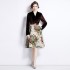 Real time spot new French autumn and winter French high-end gold velvet spliced jacquard long skirt with lining