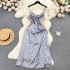 French high-end satin camisole dress for women's new design sense, drawstring tied high waist slimming polka dot dress