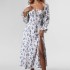 European and American women's 2024 autumn and winter new cross-border elegant printed backless Bohemian long sleeved dress