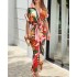 Spot new European and American cross-border 2024 women's printed short sleeved high waisted cardigan irregular dress long skirt