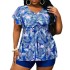 New plus size split swimsuit for European and American foreign trade, drawstring gathered short sleeved, Amazon cross-border conservative swimsuit for women