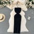 Spring and summer temperament socialite hanging neck hollowed out strapless bag buttocks long skirt for women, tight and sexy backless slit knitted long skirt