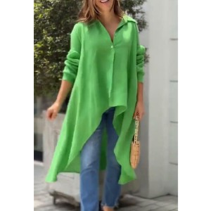 Spot European and American New Commuter Women's Clothing Spring Fashion Loose Large Medium Long Irregular Long Sleeve Shirt Shirt