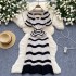 Light luxury and high-end striped knitted dress for women in summer, V-neck hollow thin cut, breathable and slim design, long skirt