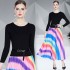 Real time spot French socialite temperament long sleeved knitted patchwork printed skirt high waist slimming dress special offer