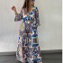 European and American Cross border Spot Women's Set 2024 New Fashionable Multi color Positioning Printed Top Split Wide Leg Pants Two Piece