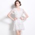 Real time spot French retro small fragrant style short sleeved V-neck lace cake dress with waist cinching short skirt