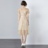 New 2024 High end Heavy Industry Embroidered Gold Powder Mesh Hollow Bead Ribbon Dress