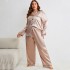 Danilin sleepwear silk ice silk thin long sleeved pants cardigan simulation silk plus size sexy home suit set