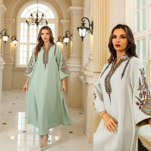 Abaya Women's Gown Evening Dress Dubai Türkiye Middle East Muslim Rope Embroidery Robe Women's Wear Wholesale for Foreign Trade