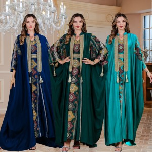 Cross border INS Amazon Middle East Muslim Embroidered Robe Abaya Light Luxury Evening Dress Two Piece Set Dress