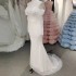 One shoulder long sleeved foreign trade white wedding dress two-piece set, detachable trailing bead embroidery, slim fit and slimming, fish tail elegant yarn