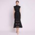 Spot Shot - French Style Palace Hollow Lace A-line Skirt Summer Stand up Collar Look Thin Dress for Women