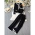 Xiaoxiangfeng style socialite explosive street knitted suit women's winter western-style anti-aging top wide leg pants professional three piece set